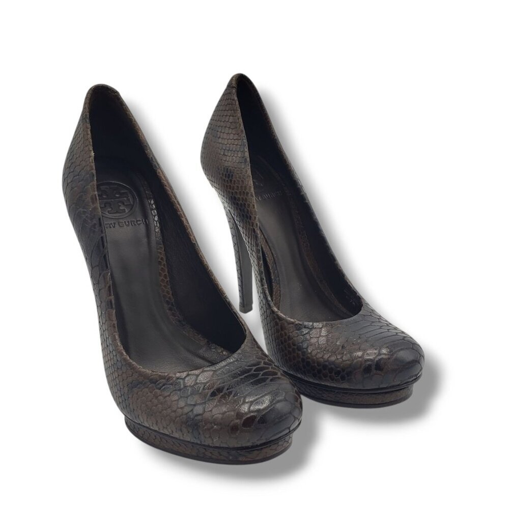 Tory Burch Jude Platform Pump Womens 7 Snake Print Coconut - Picture 2 of 8